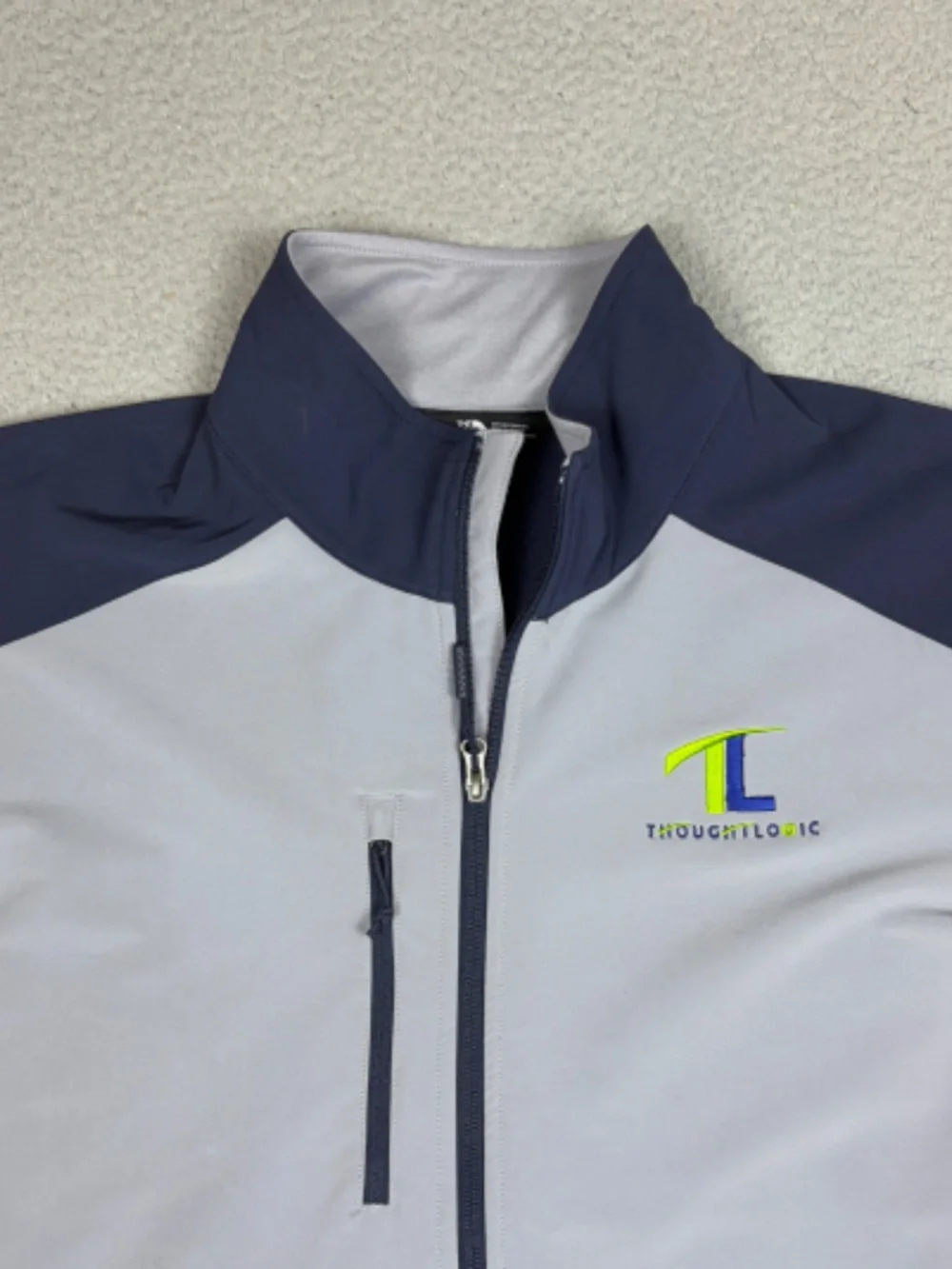 The North Face Jacket Men XL Blue Gray  Full Zip Windwall ThoughtLogic NWT Flaw